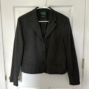Ralph Lauren Charcoal Gray Women’s Cropped Wool Blazer Size 14 Large L EUC